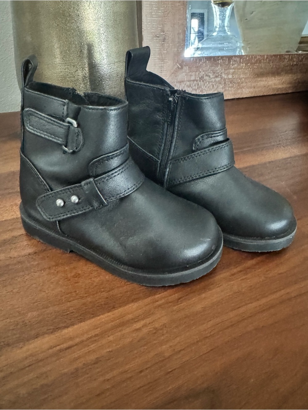 Zara Black Kids MOTO Ankle Boots with Buckle Strap & Side Zip